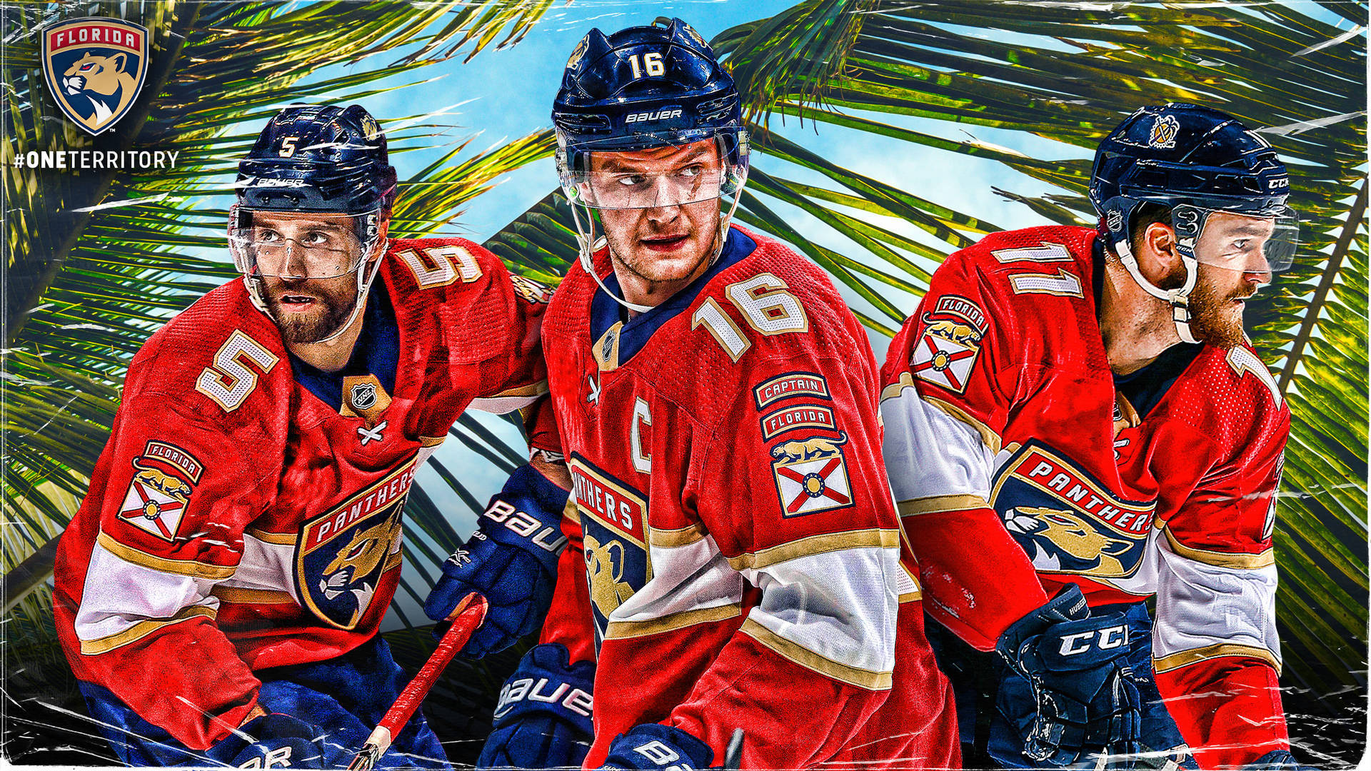 Aleksander Barkov Aaron Ekblad And Jonathan Huberdeau Ice Hockey Players Background