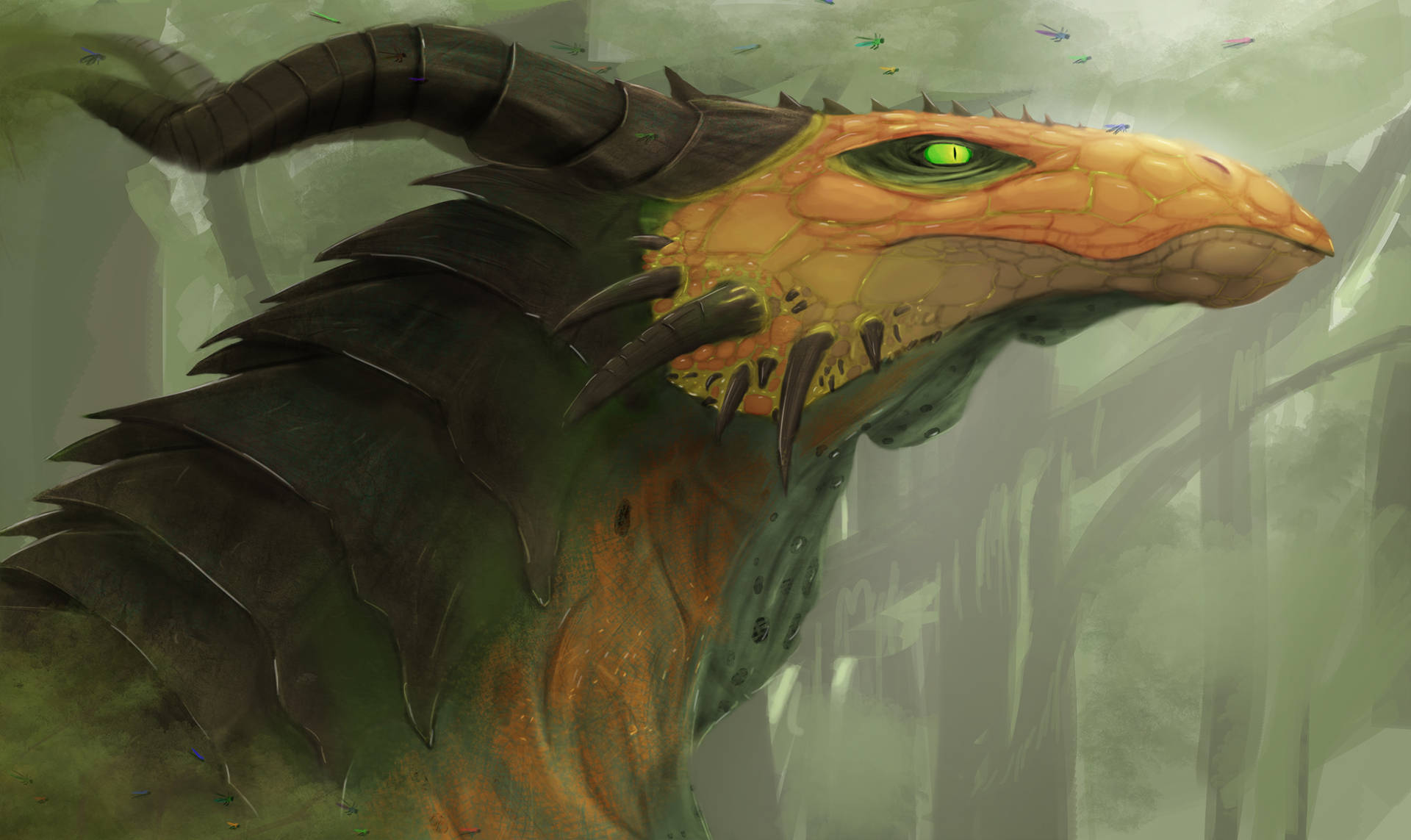 Alerted Horned Green Dragon Background