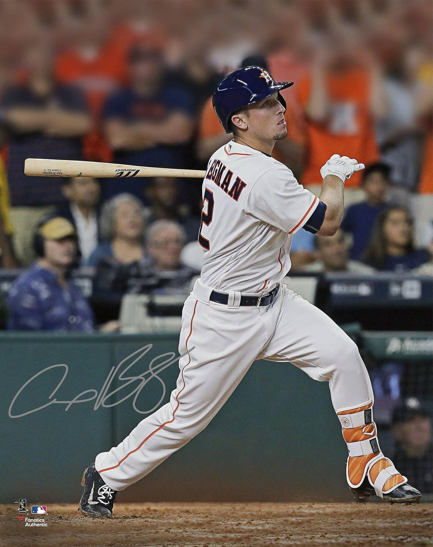 Alex Bregman Looking Up While Swinging Background