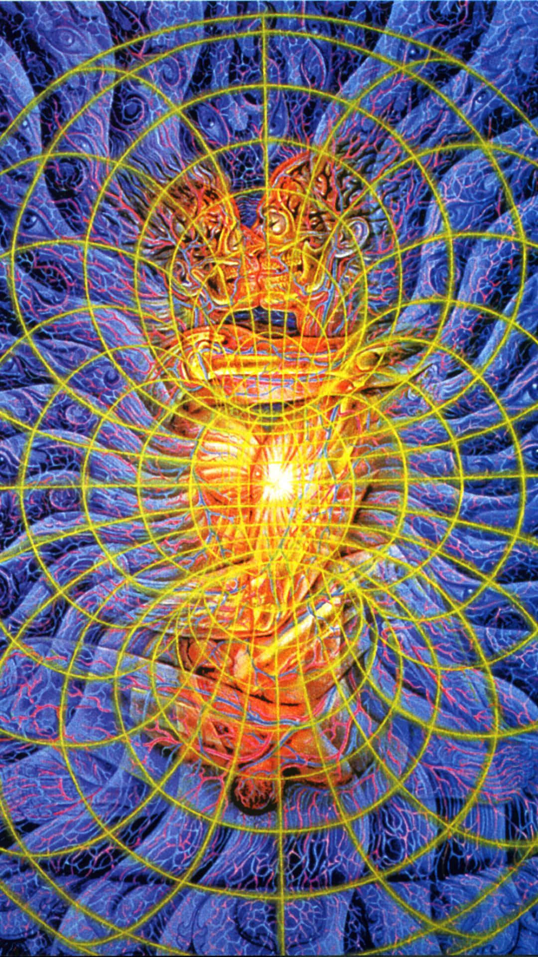Alex Grey In Full Color With Intricate Geometric Shapes Background