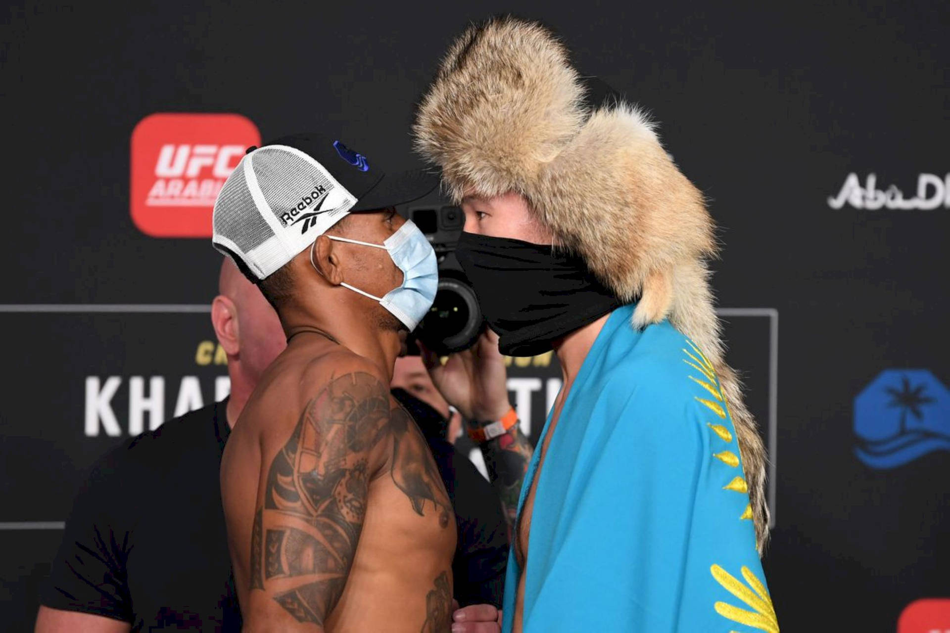 Alex Oliveira Shavkat Rakhmonov With Masks Background