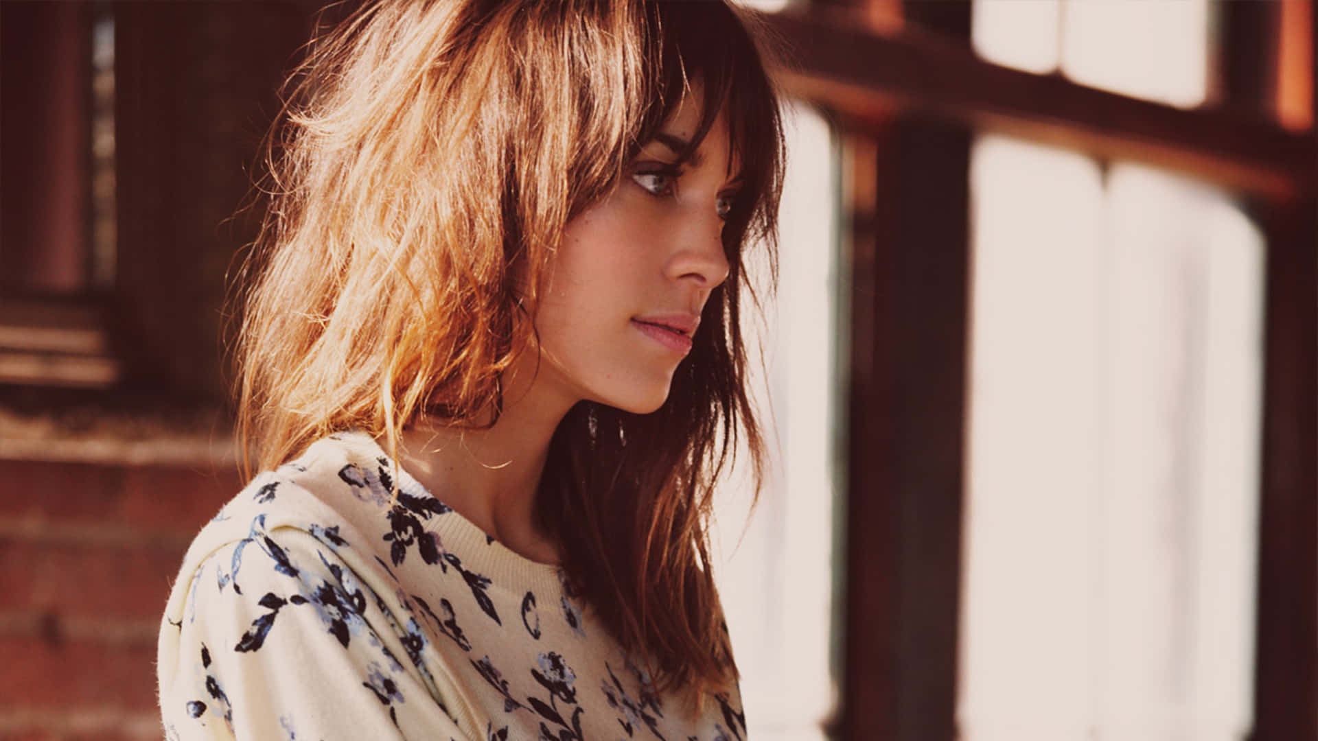 Alexa Chung Side Glance Profile Background