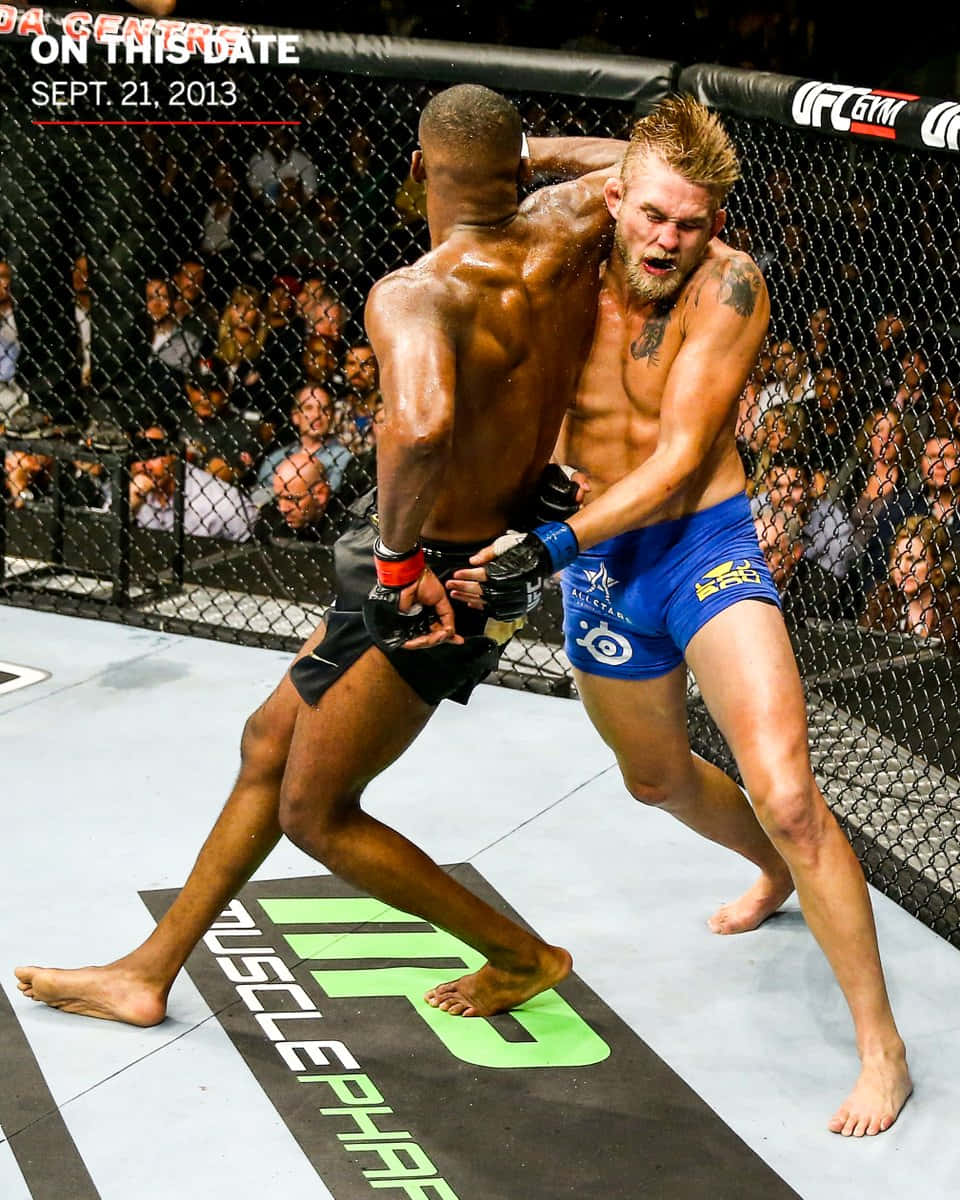 Alexander Gustafsson Braces For An Elbow Strike From Jon Jones Background