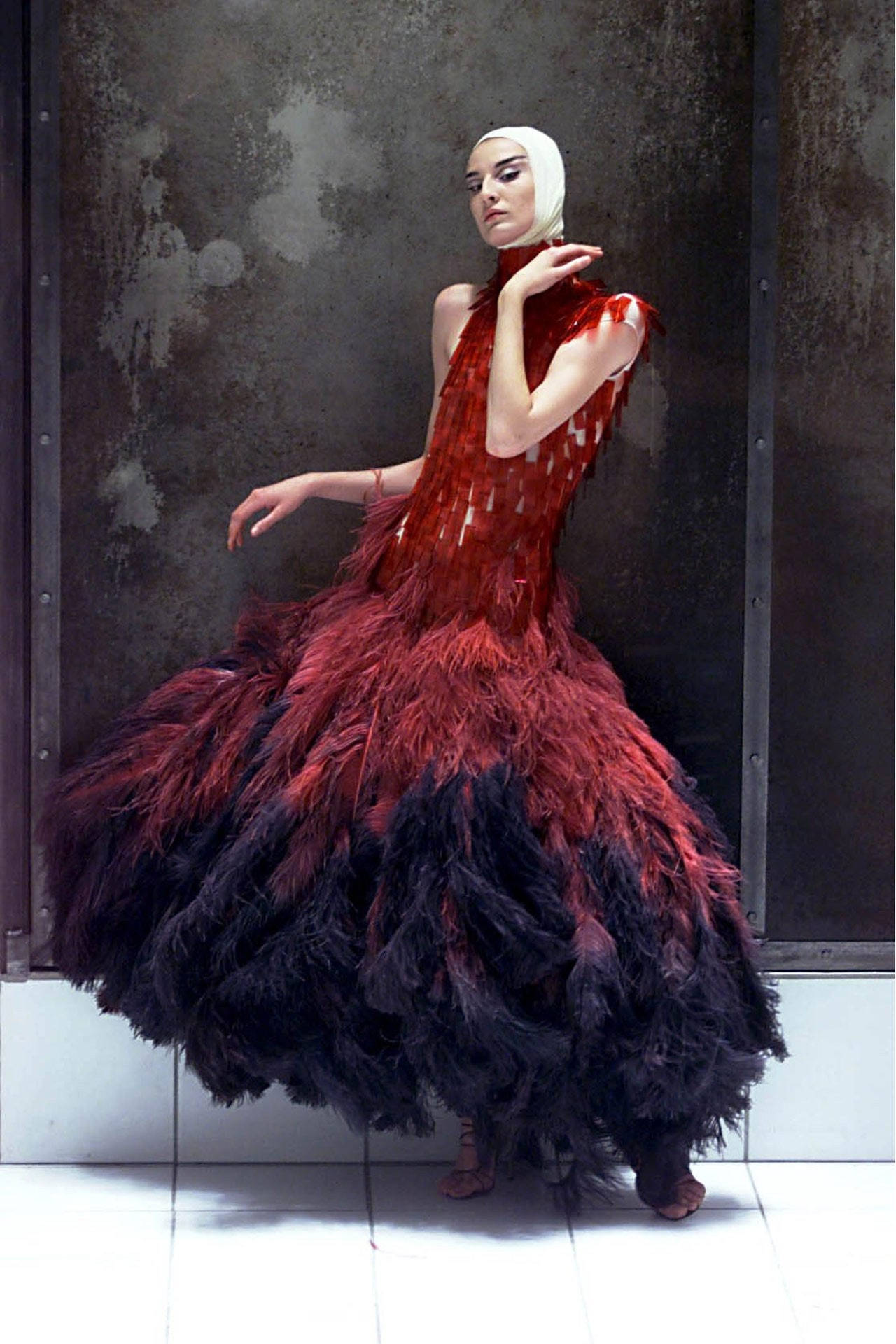Alexander Mcqueen Ostrich Feather Red Dress