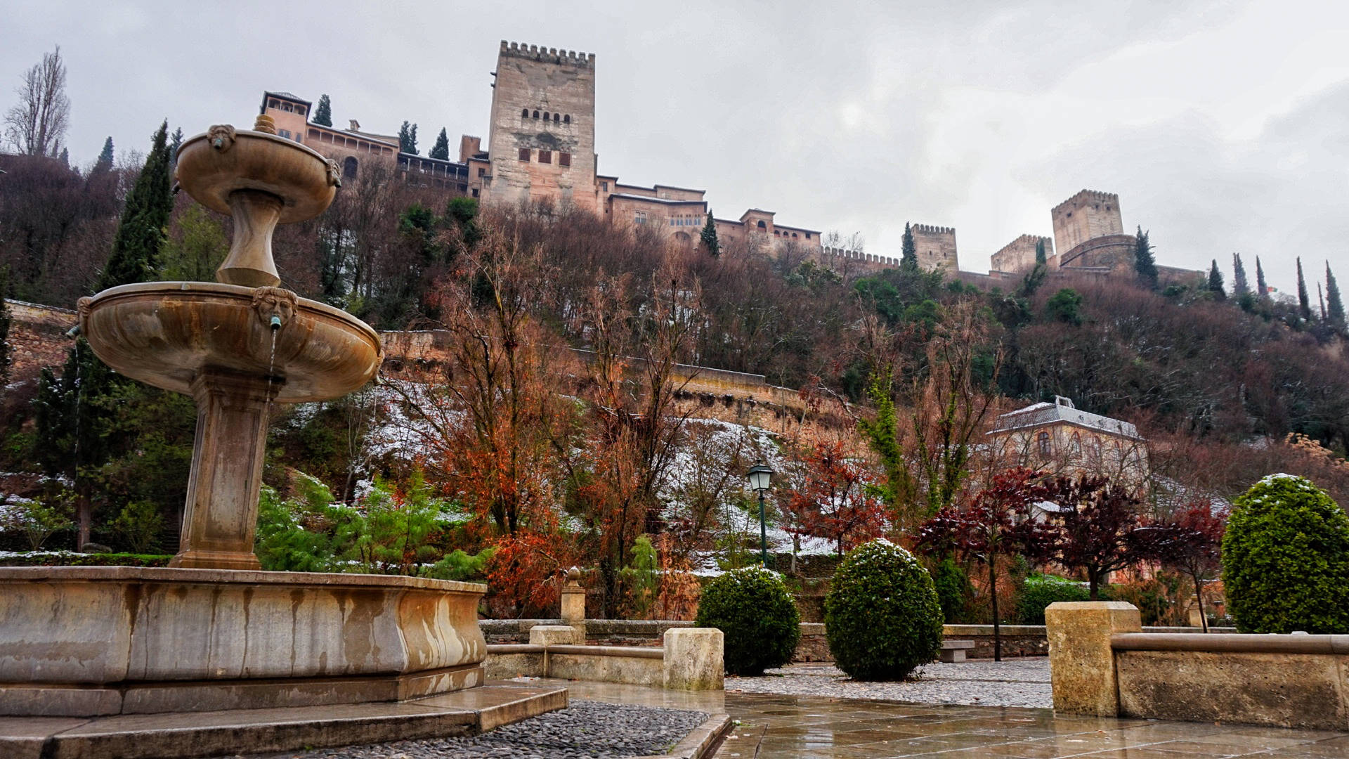 Alhambra Fortress On Hill Background