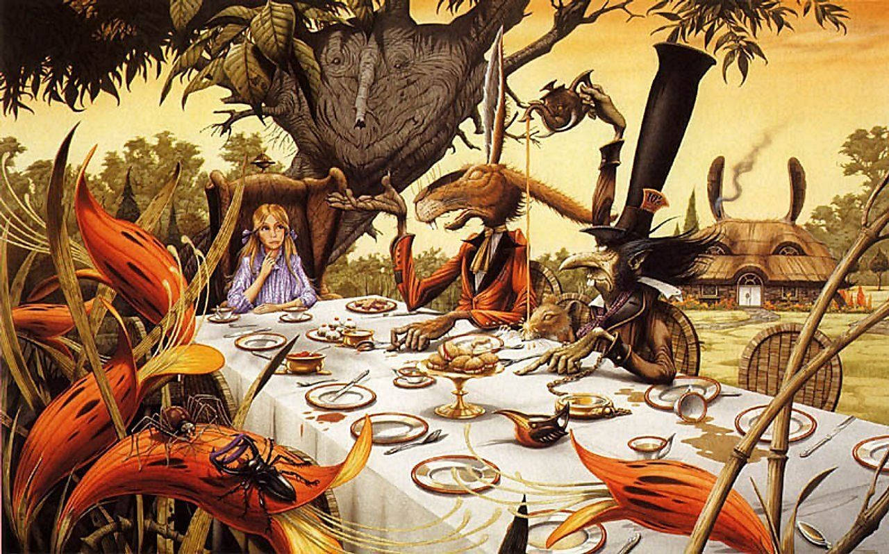 Alice In Wonderland Trippy Comic Art Background