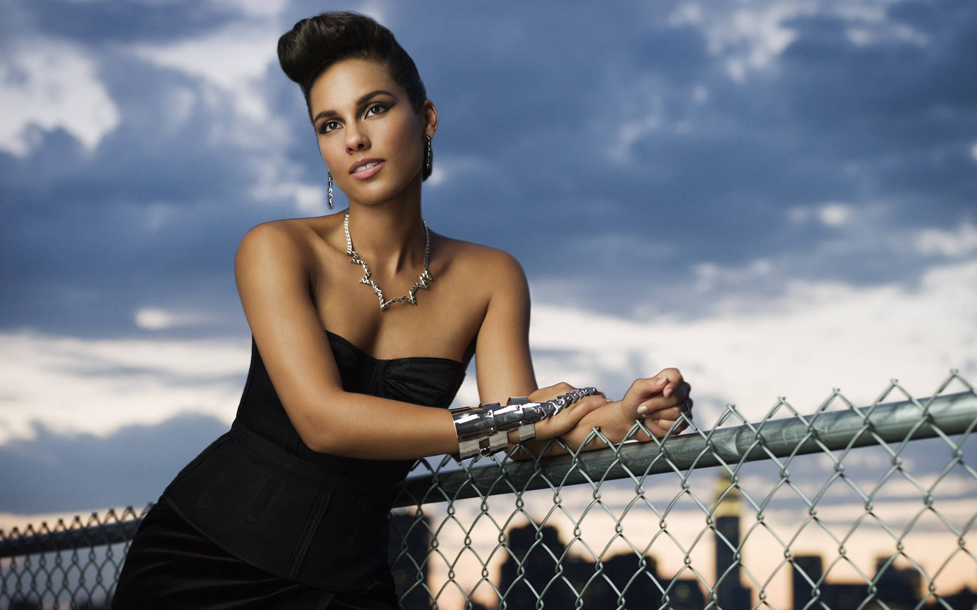 Alicia Keys Leaning On Fence