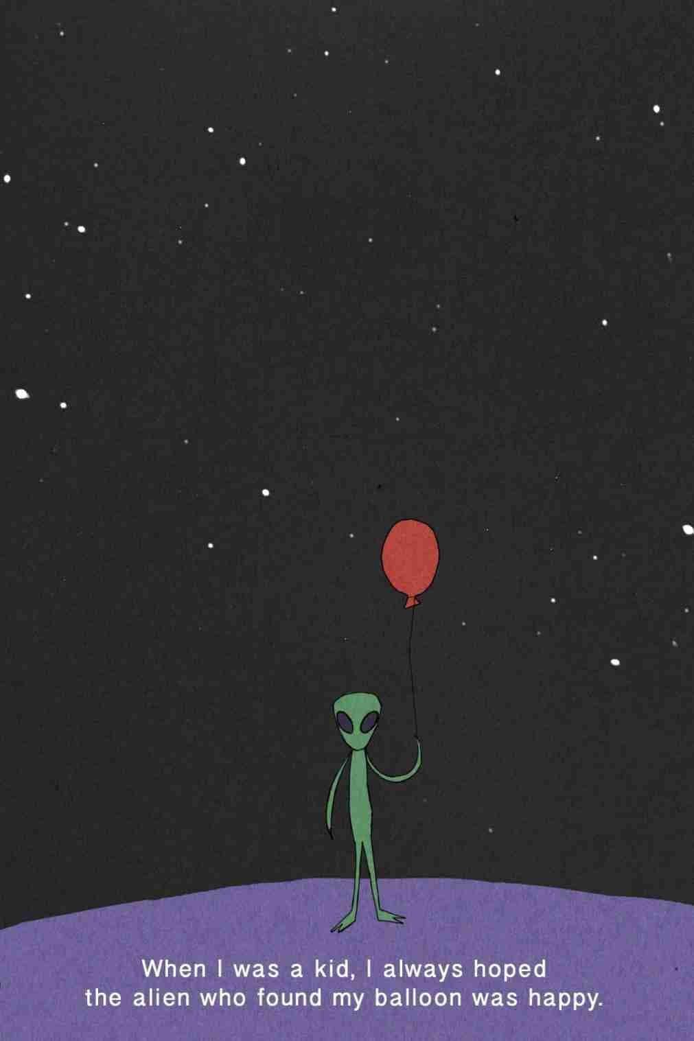 Alien Holding Balloon Aesthetic Mood Background