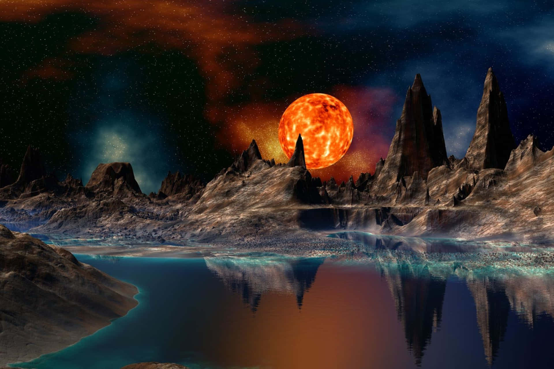 Alien_ Landscape_with_ Giant_ Red_ Sun Background