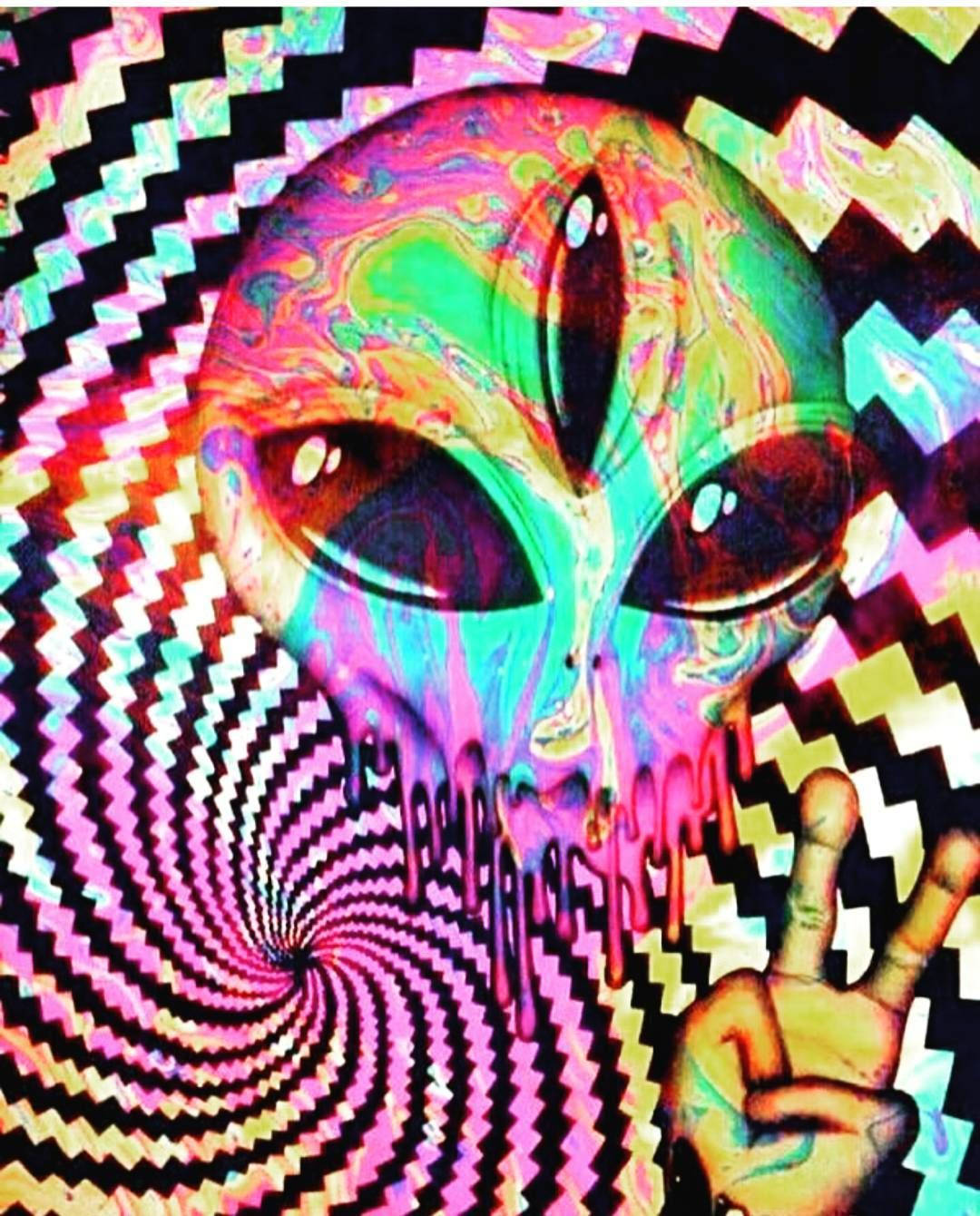 Alien Peace Sign Trippy Aesthetic Background