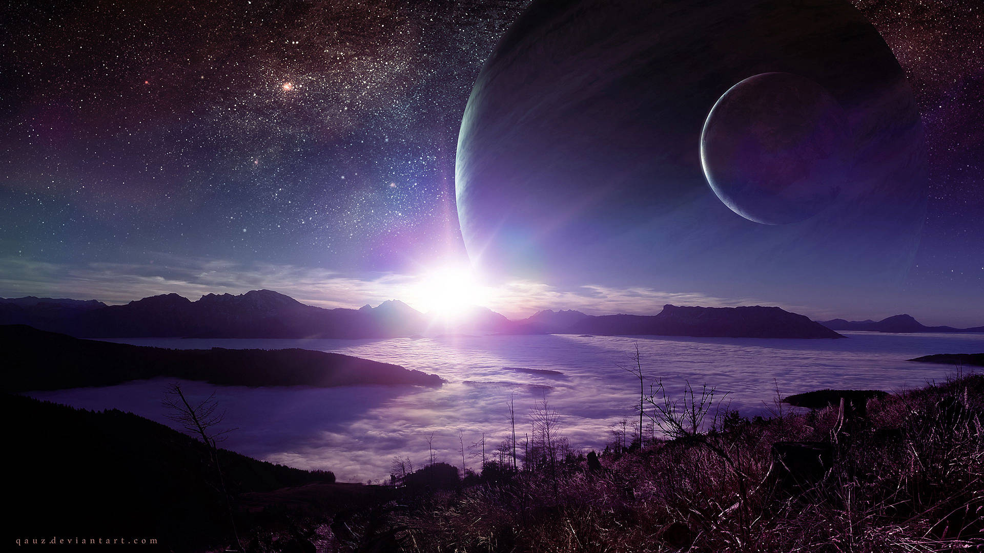 Alien Planets And Outer Space Background