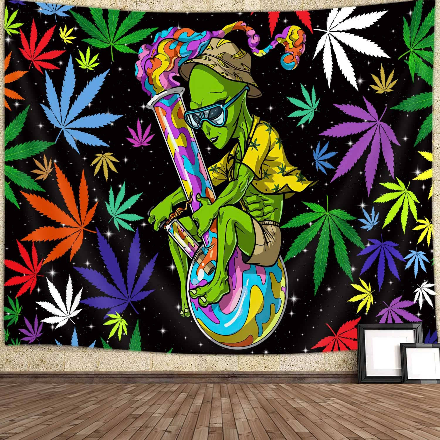 Alien Smoking Colorful Bong Weed Aesthetics Background