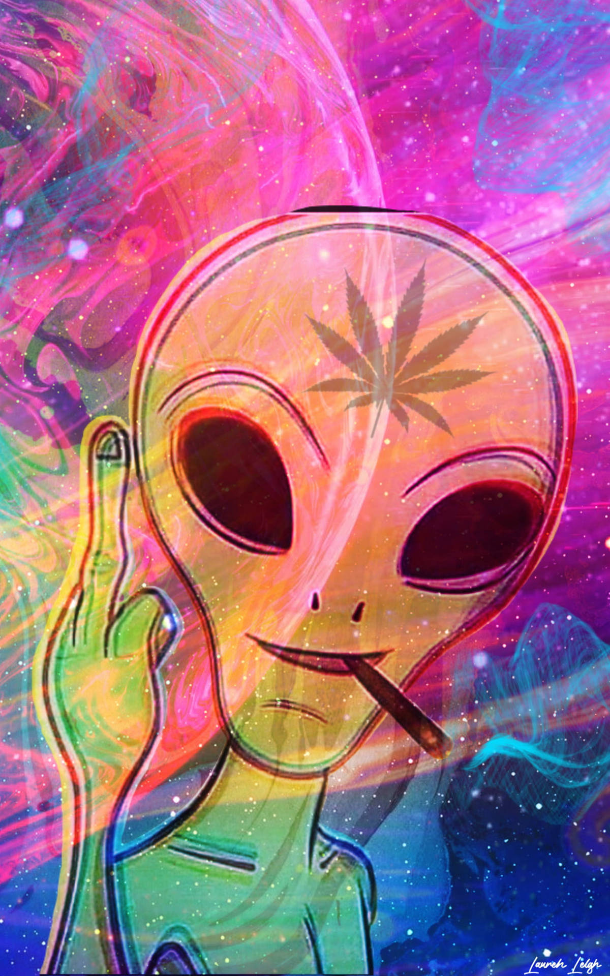 Alien Smoking Weed Popart Background