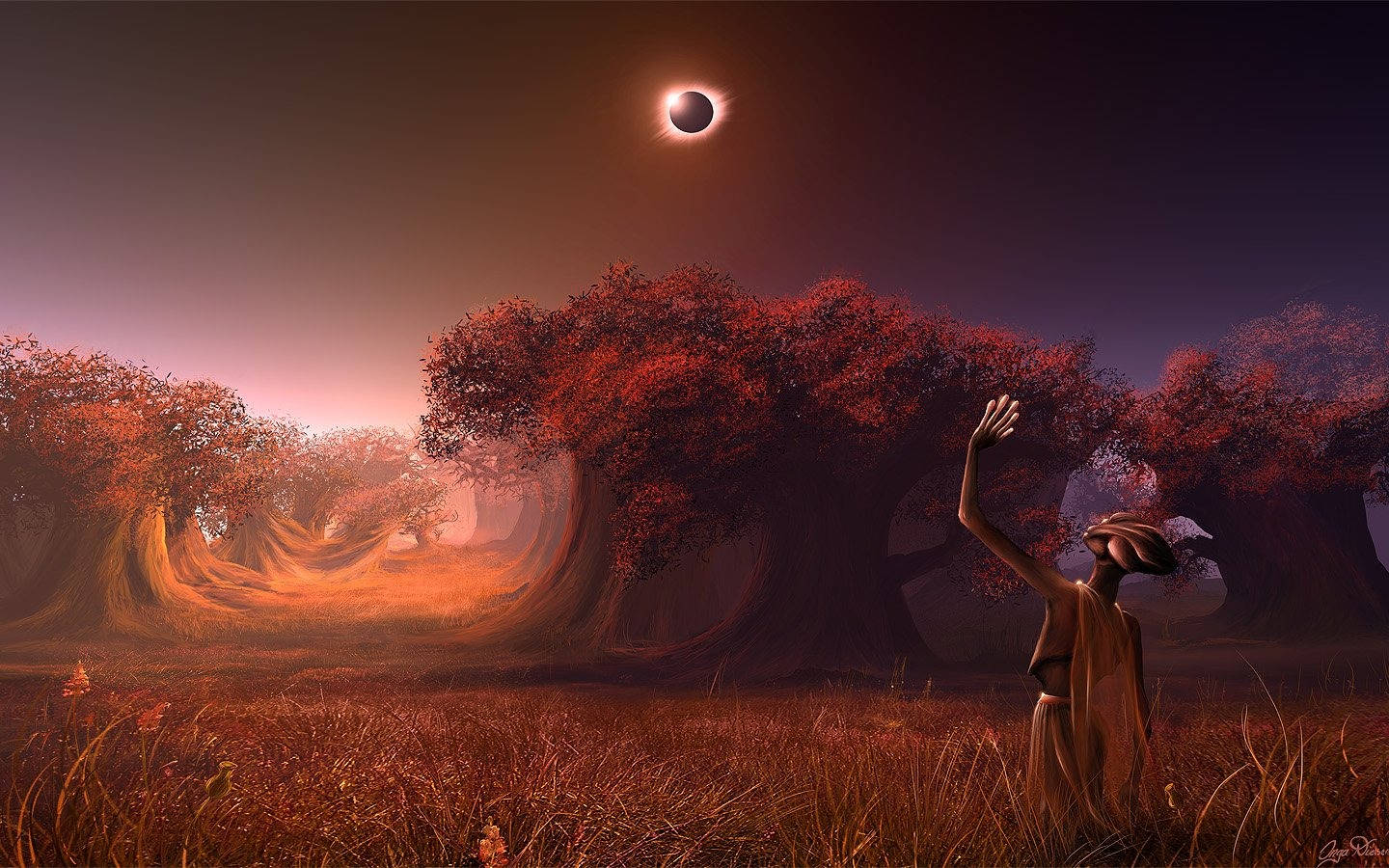 Alien Solar Eclipse Forest Background