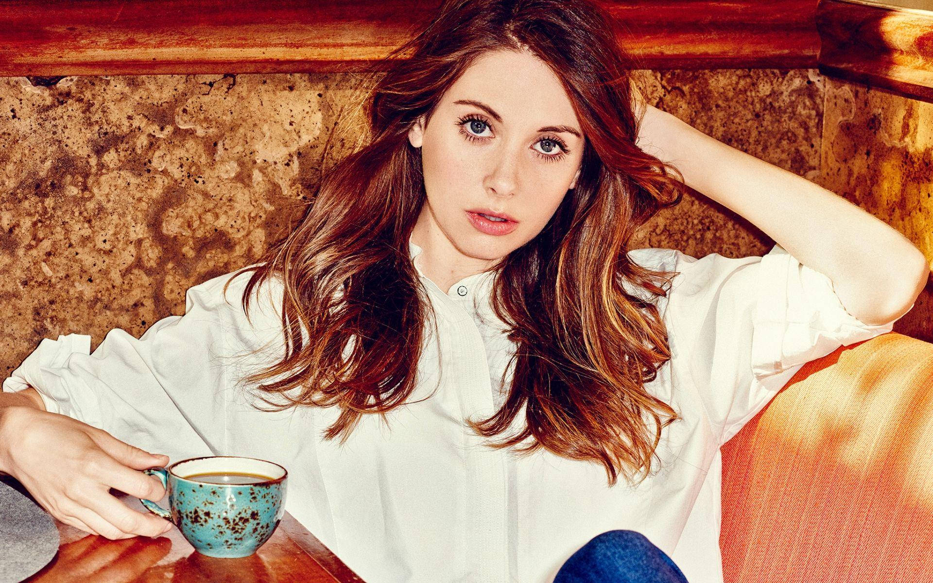 Alison Brie And Cup Of Tea Background