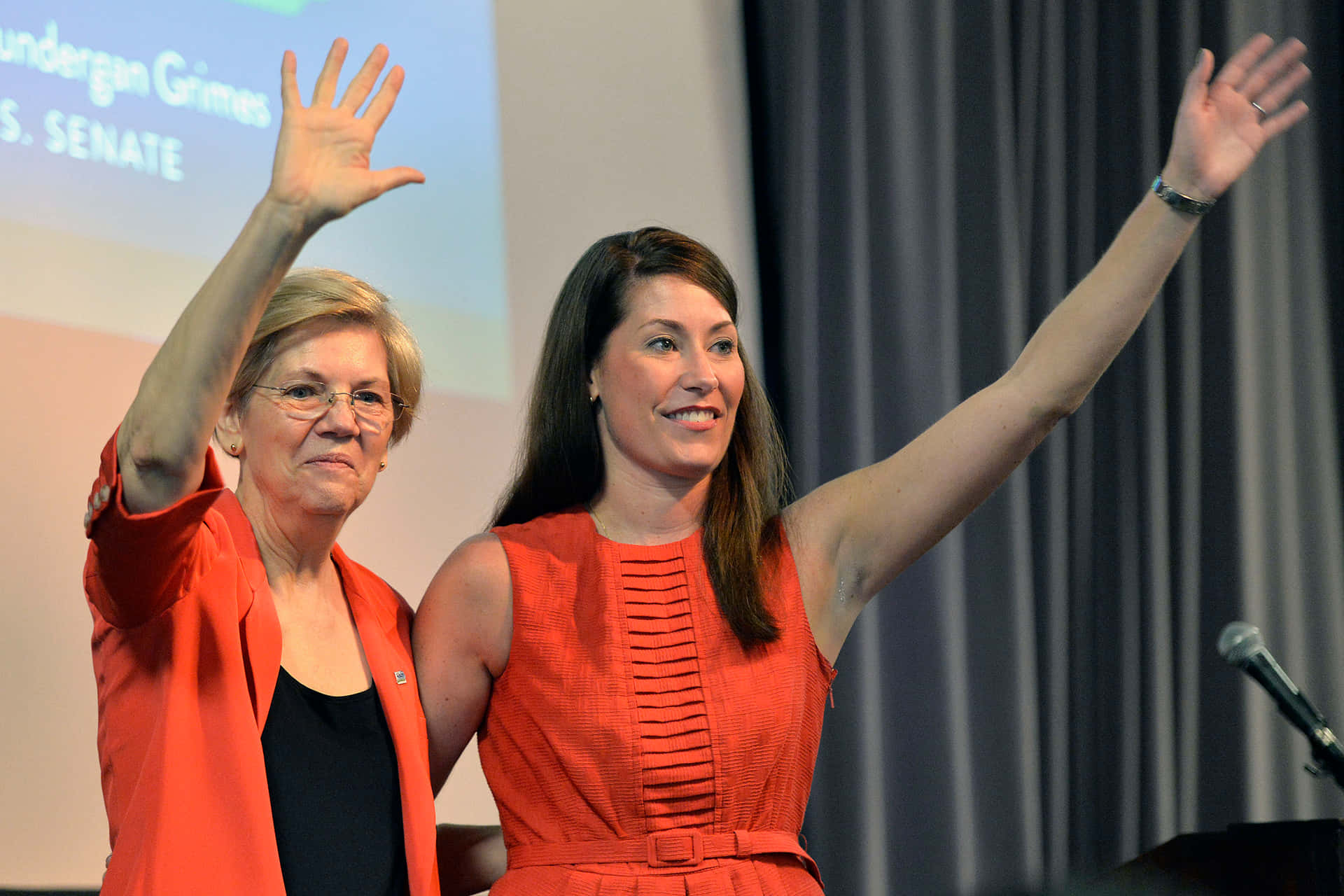Alison Lundergan Grimes With Elizabeth Warren Background