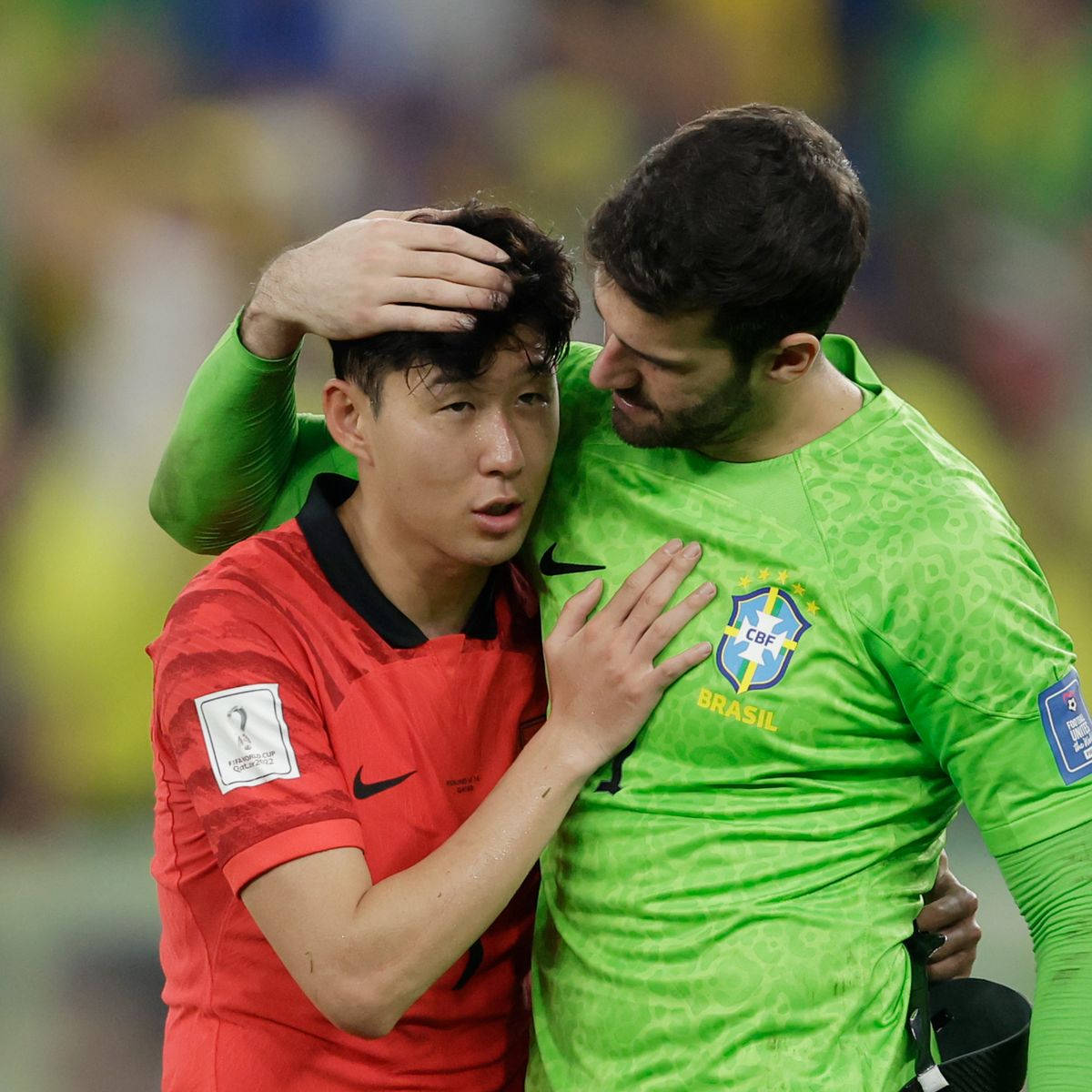 Alisson Becker Hugging Son Heung Min