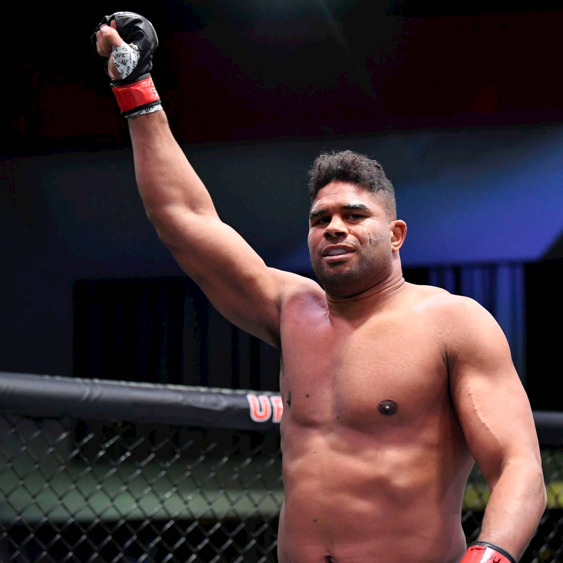 Alistair Overeem Celebrating Victory In The Ring Background