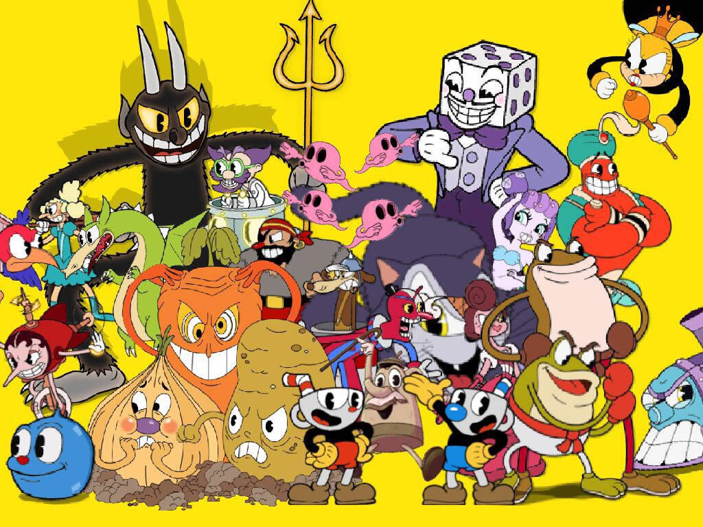 All Bosses Of Cuphead In Yellow Background