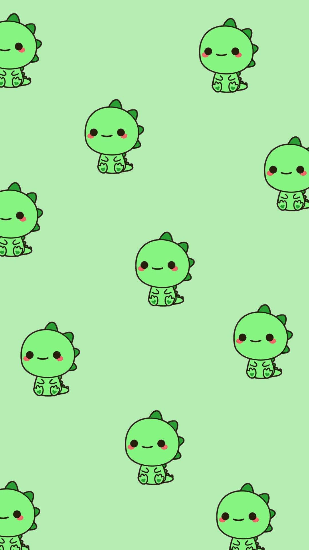 All Green Dino Kawaii Iphone Background