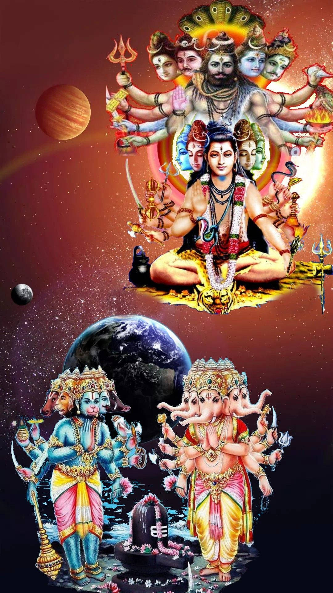 All Hindu Gods In Space Background