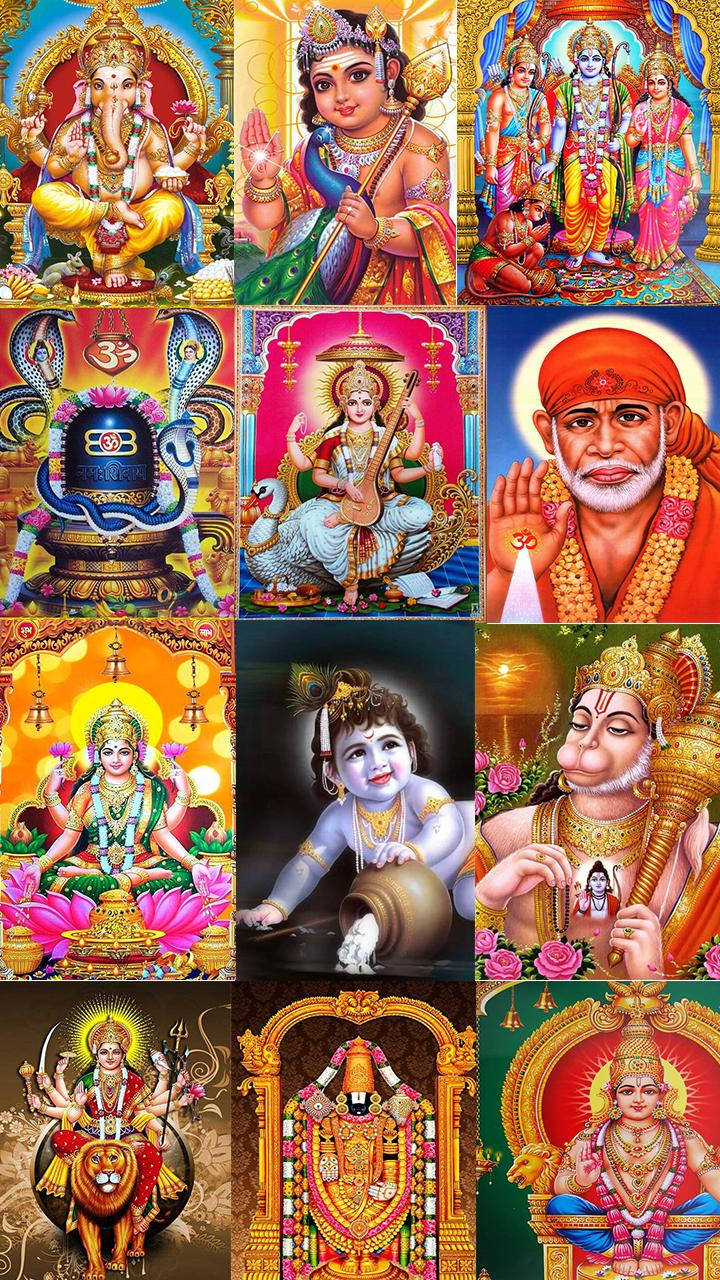 All Hindu Gods Postcard Collage Background