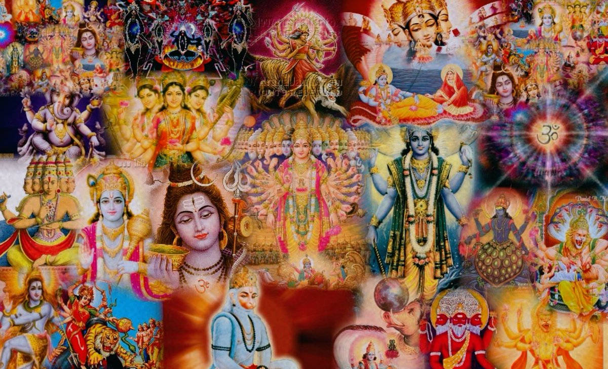 All Hindu Gods Prayer Collage Background