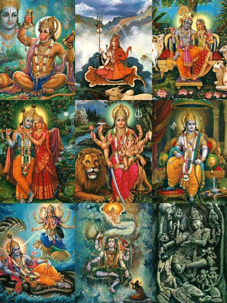 All Major Hindu Gods Art Collage Background