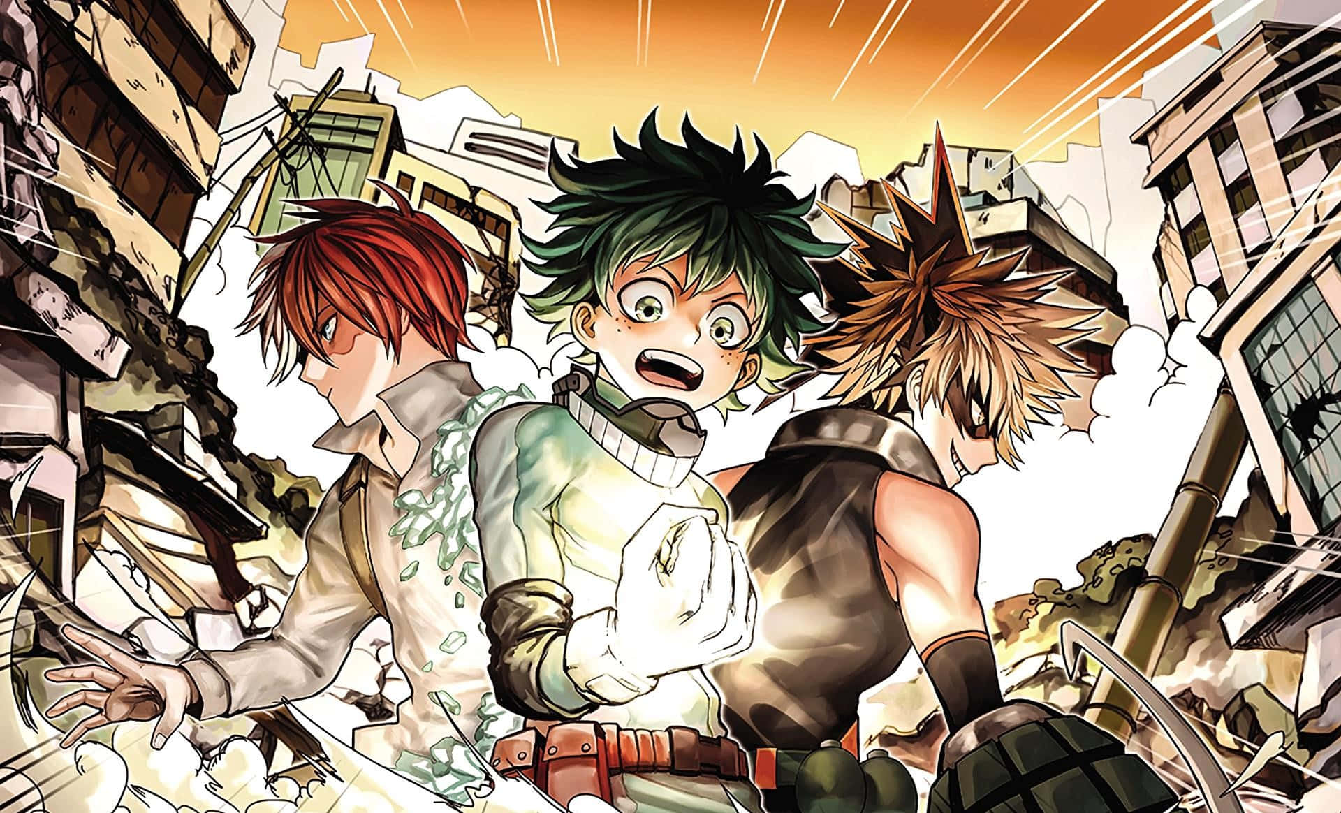 All Might’s Students, Deku And Todoroki, Overcome All Odds Background