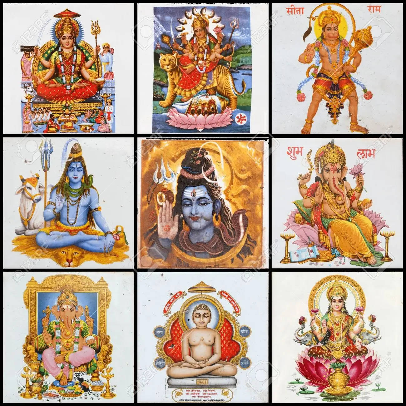 All Nine Major Hindu Gods Devas Background