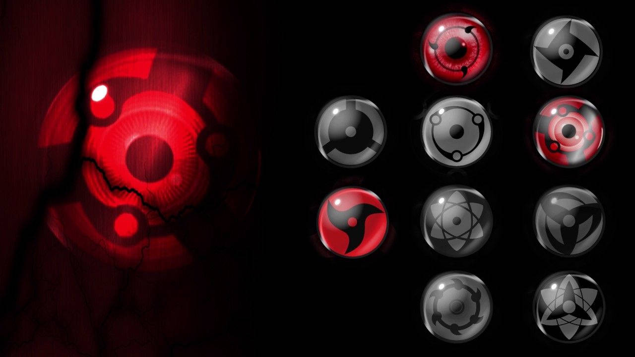 All Sharingan In Red Gray Background