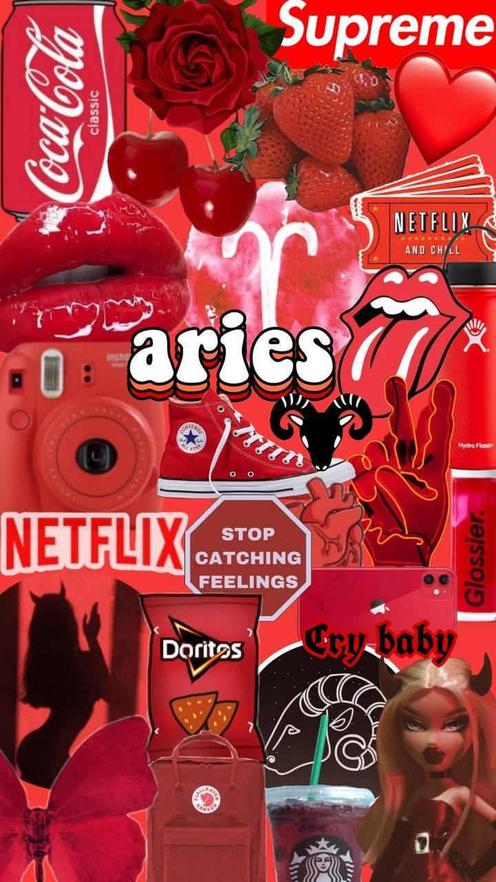 All Things Red Collage Aries Aesthetic Background