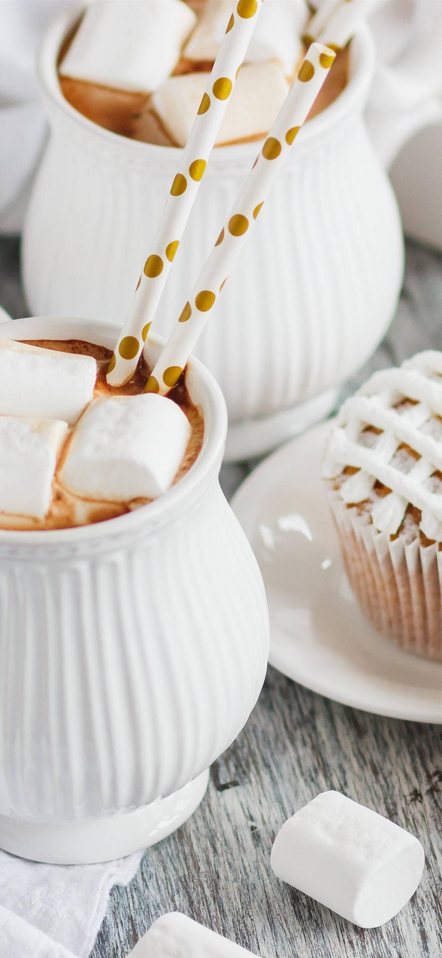 All White 3d Marshmallow Mugs Background