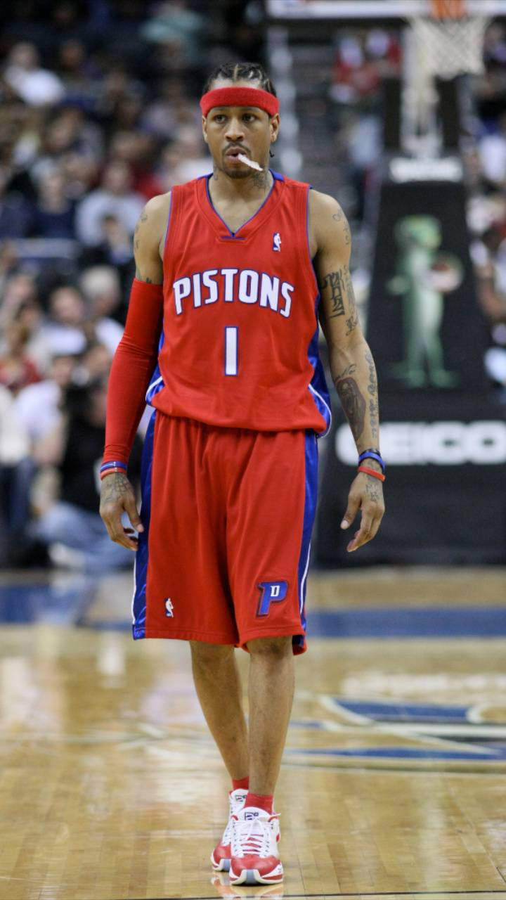 Allen Iverson In Pistons Jersey