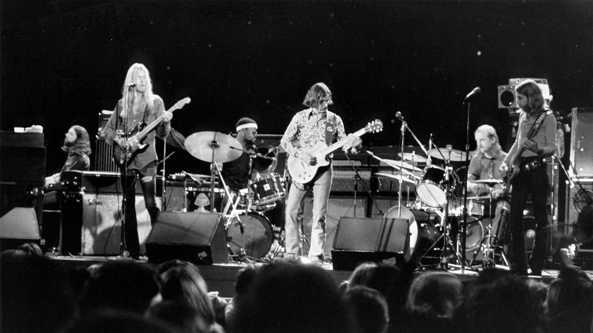 Allman Brothers Band Grayscale Concert Photo