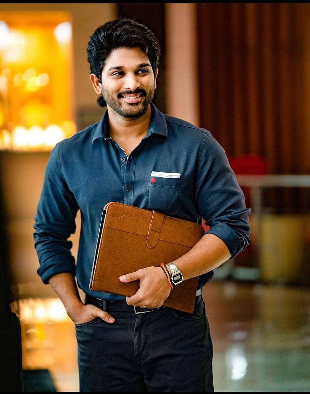 Allu Arjun Hd Blue Shirt Background