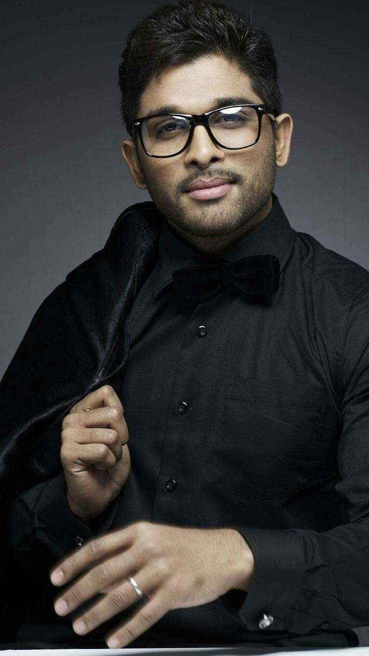 Allu Arjun In All Black With Glasses Background