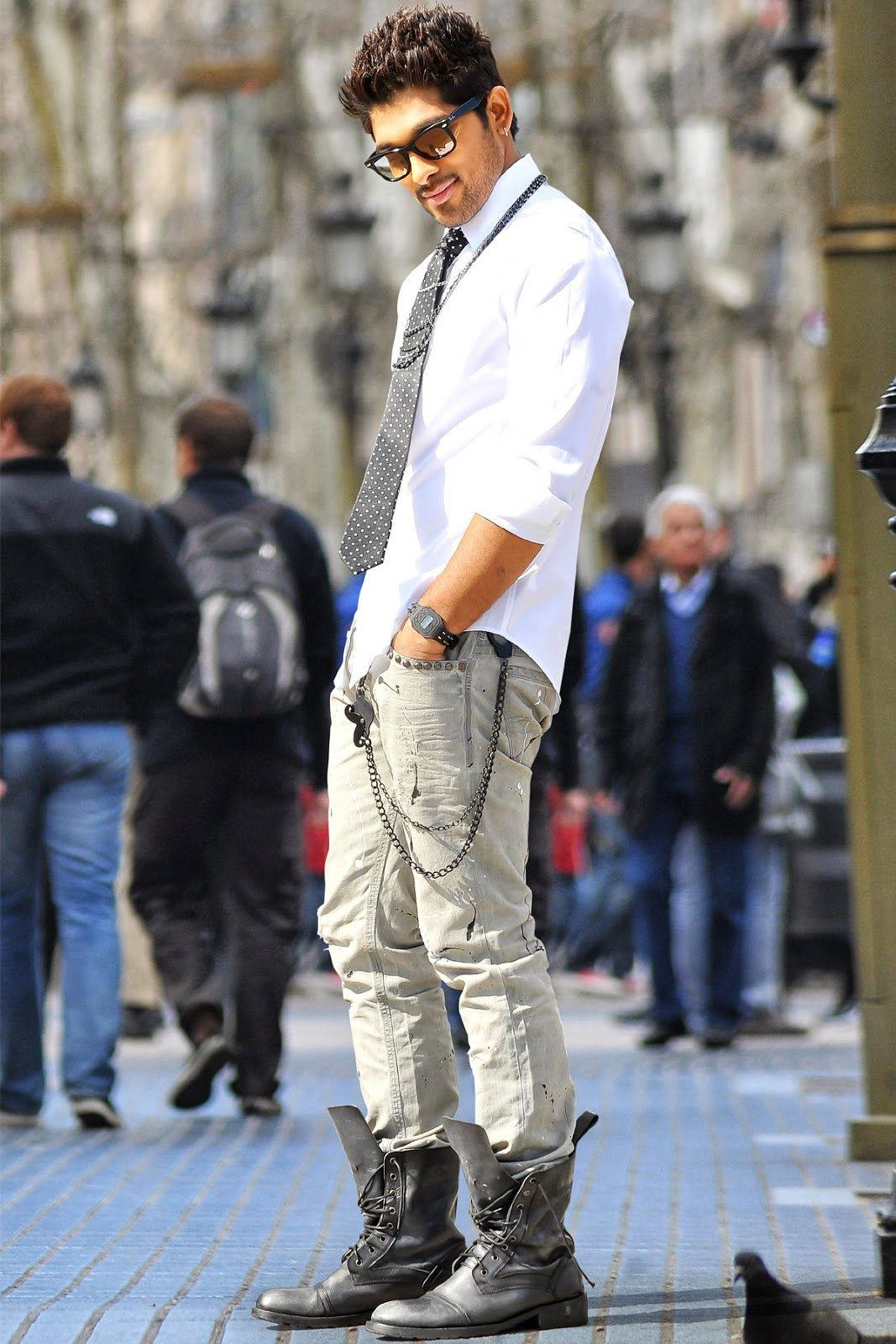 Allu Arjun In Glasses White Shirt And Tie Background
