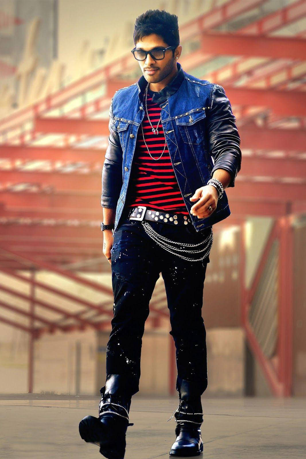 Allu Arjun With Jacket On Striped Shirt Background
