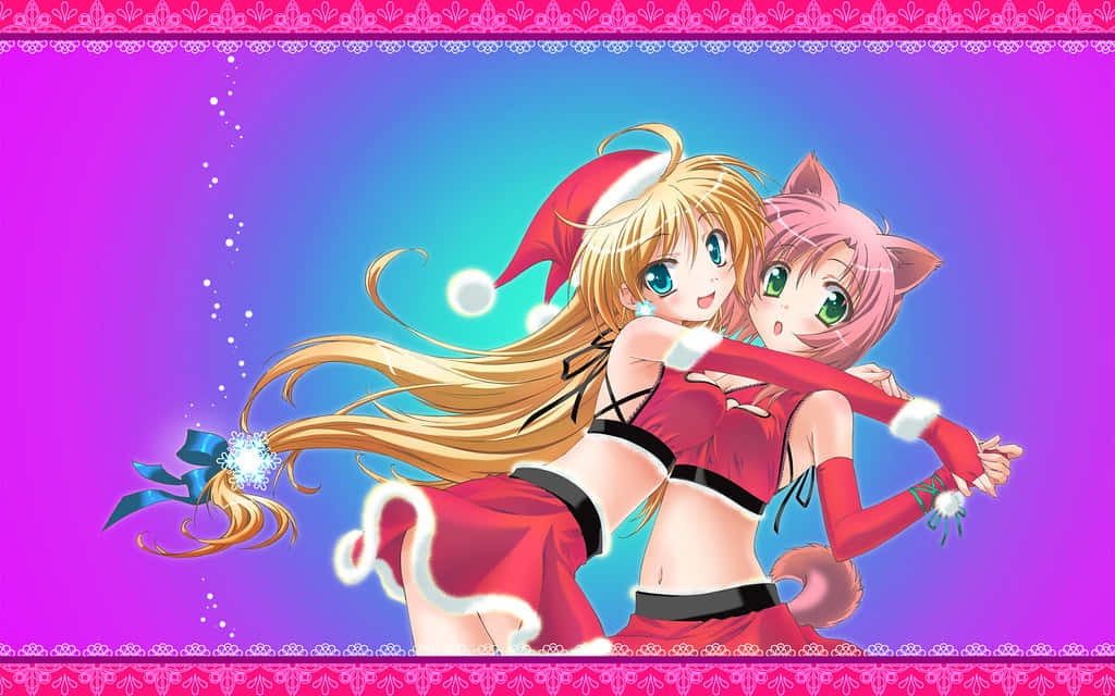 Alluring Anime Digital Artwork Of Cute Sisters Background