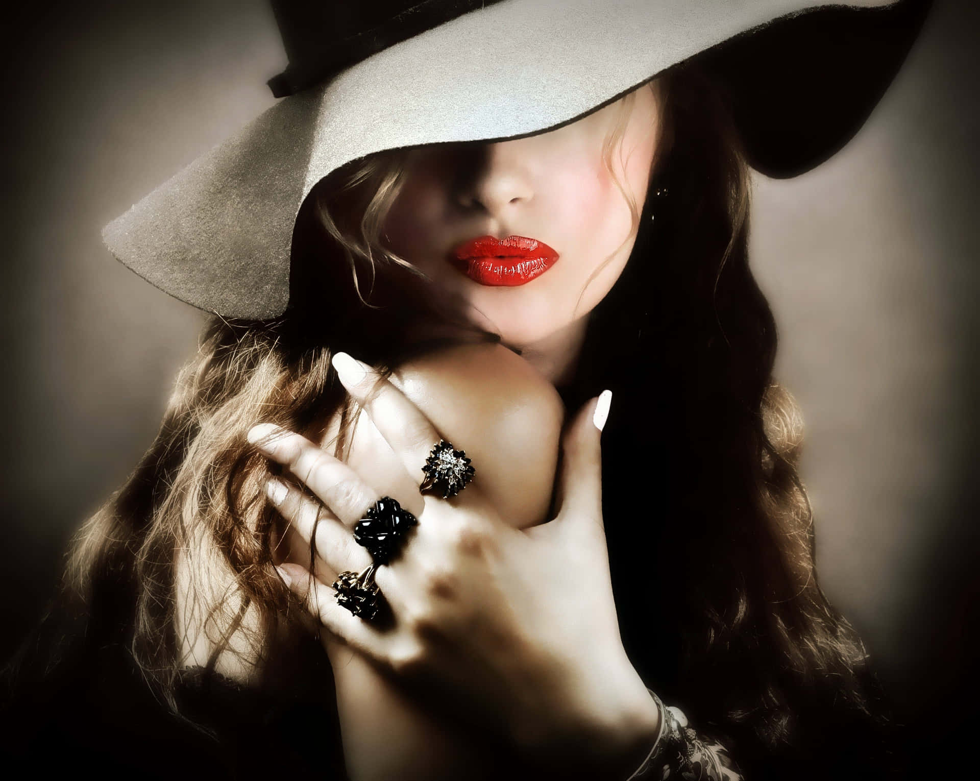 Alluring Red Lips On A Classy Woman Background