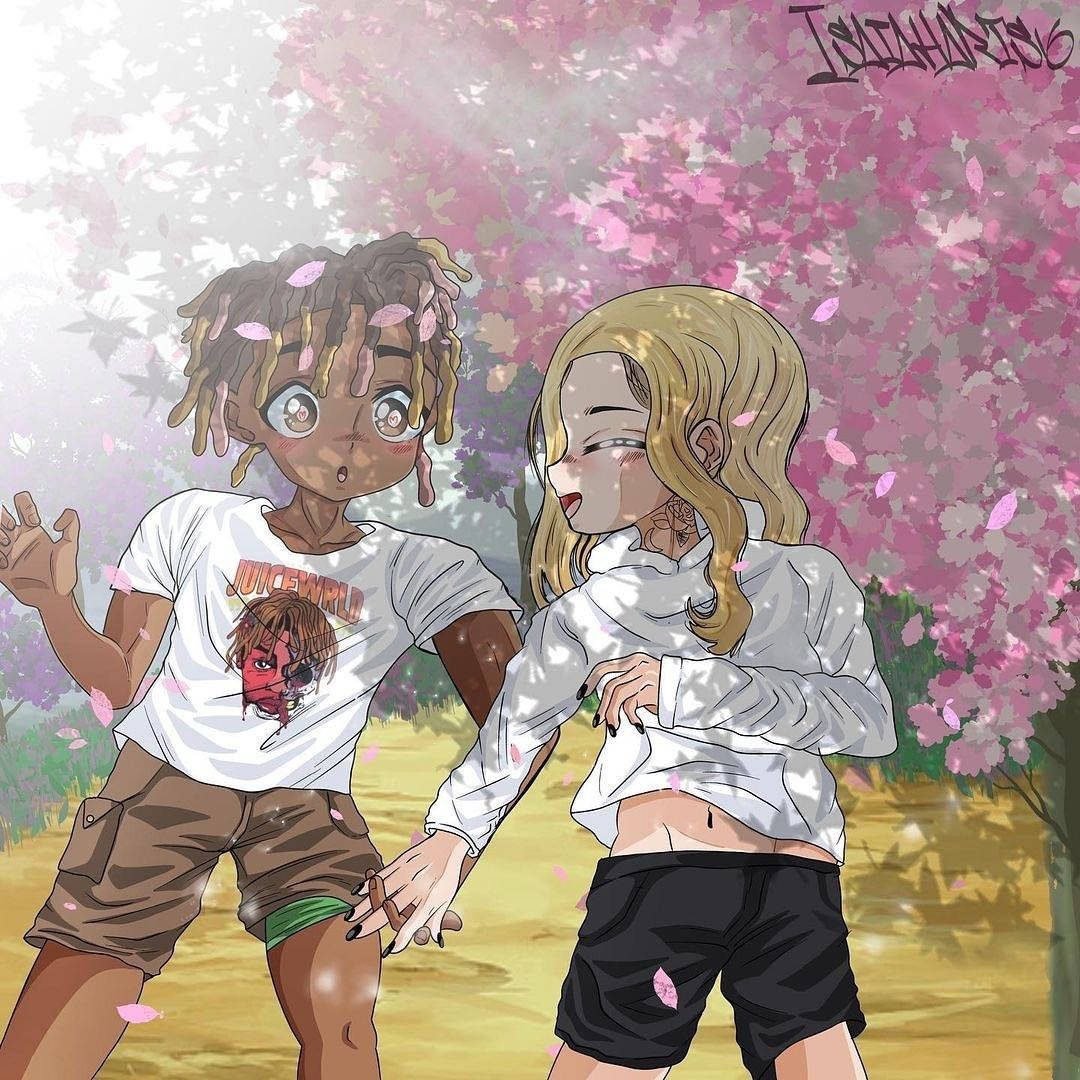 Ally And Juice Wrld Anime Sakura Background