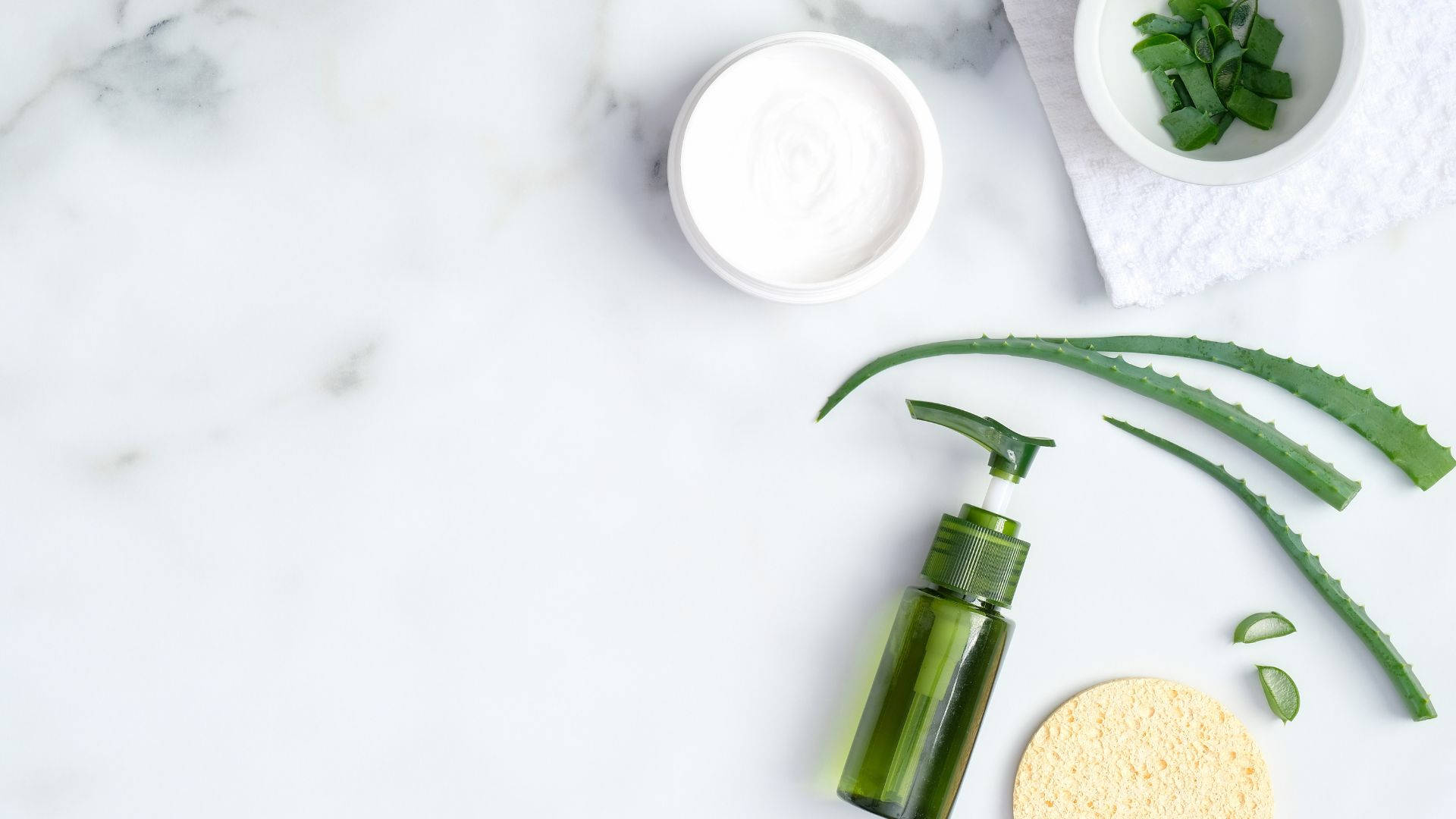 Aloe Vera Cream On White Marble Background