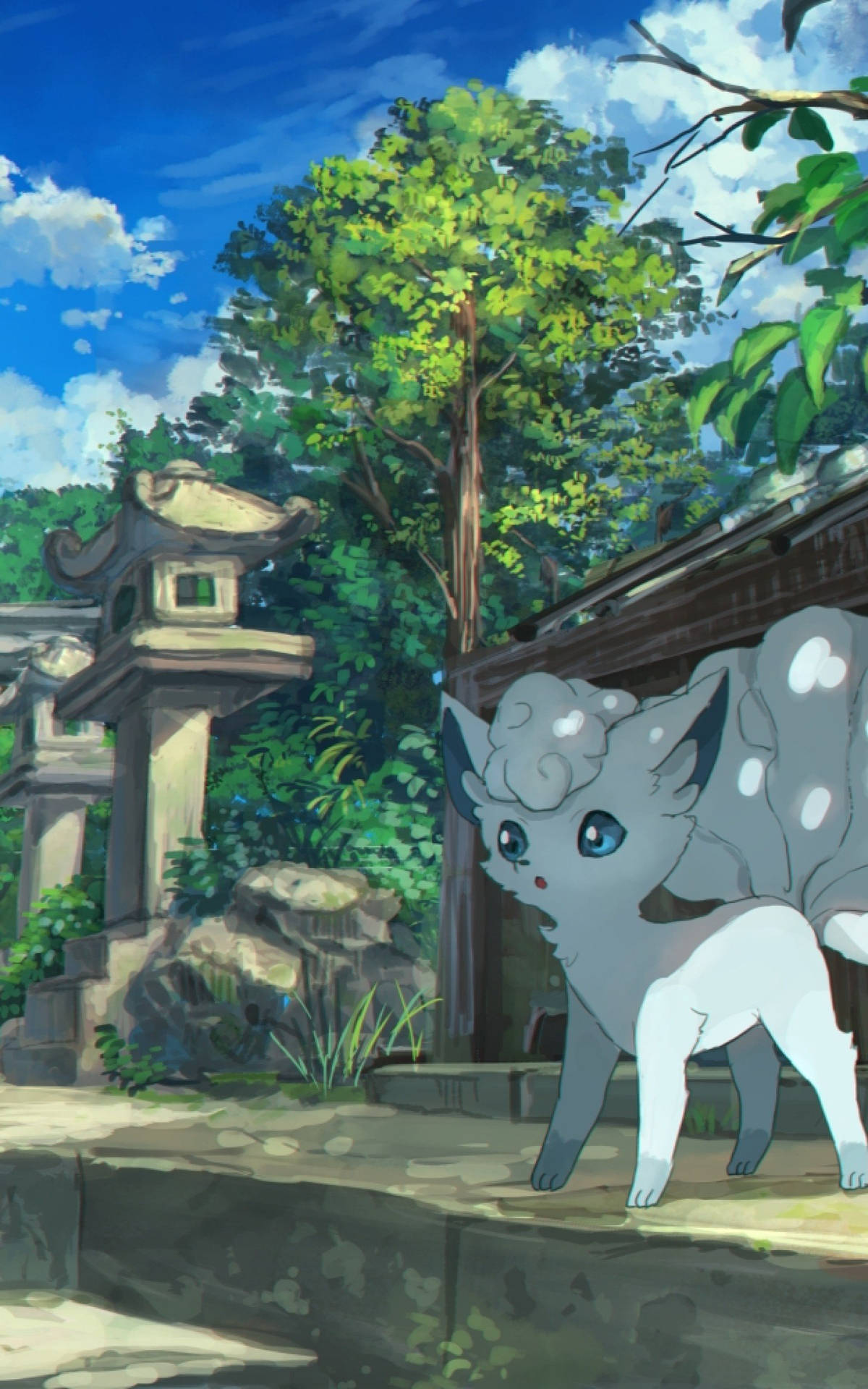 Alolan Vulpix Illustration With Trees Background