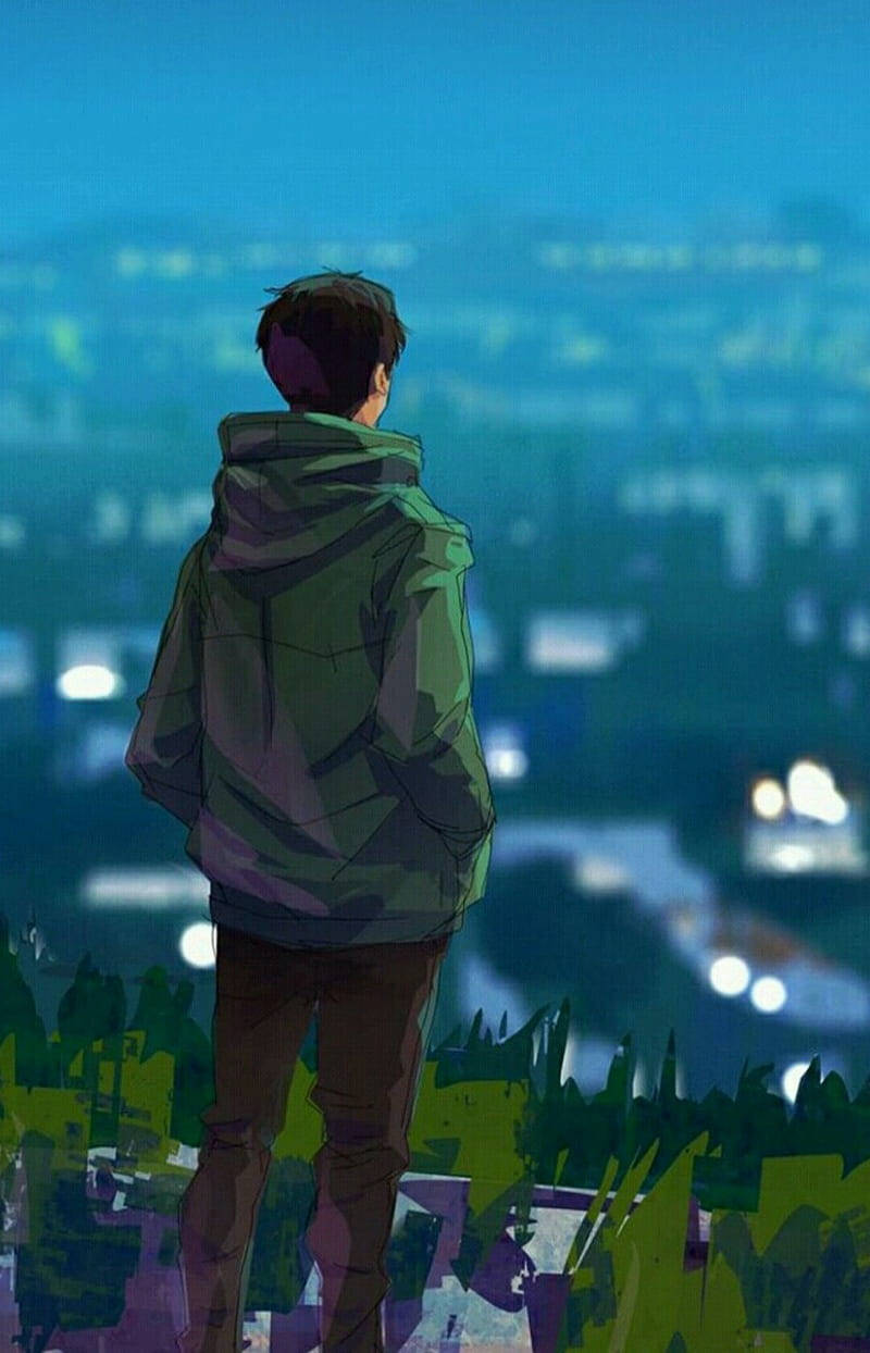 Alone Boy Anime Army Green Jacket Background