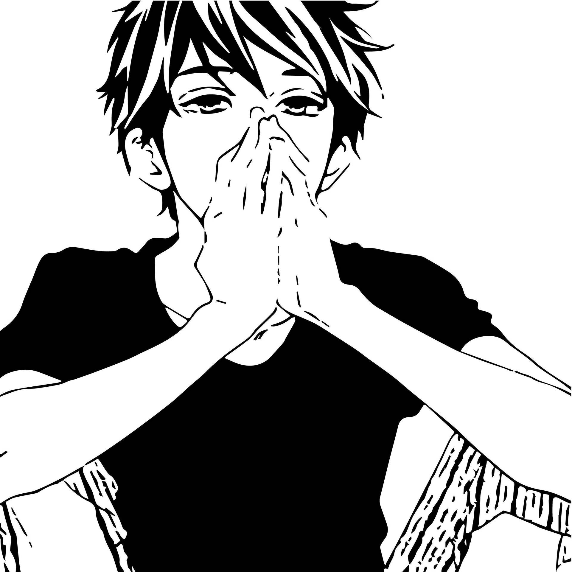 Alone Boy Anime In Black And White Background