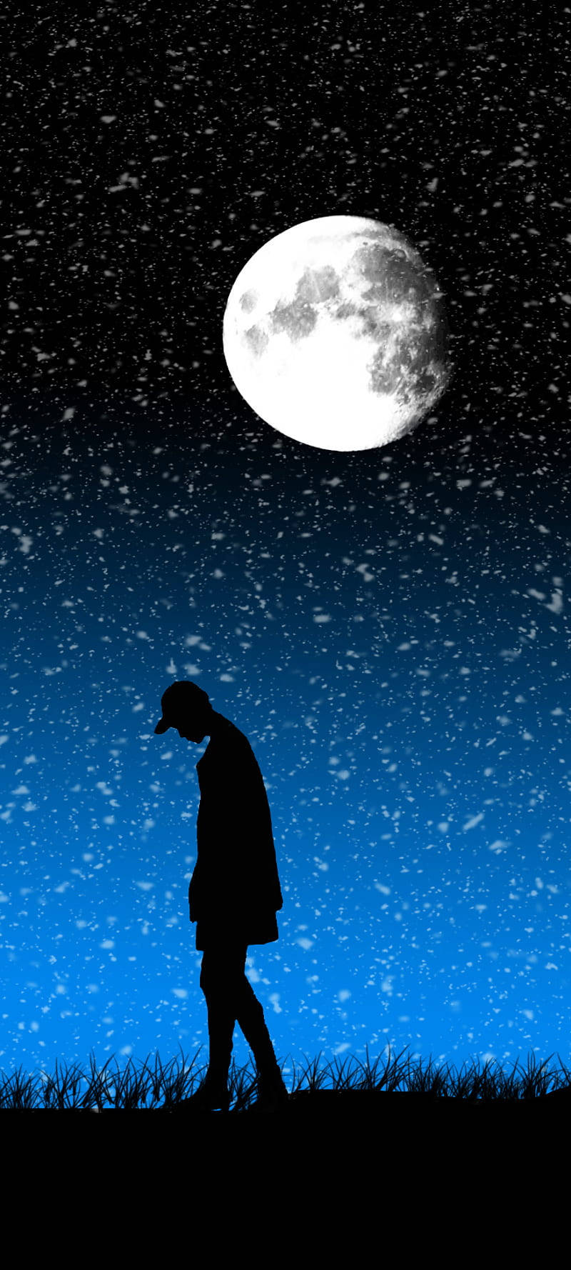 Alone Boy Anime Under Full Moon Background