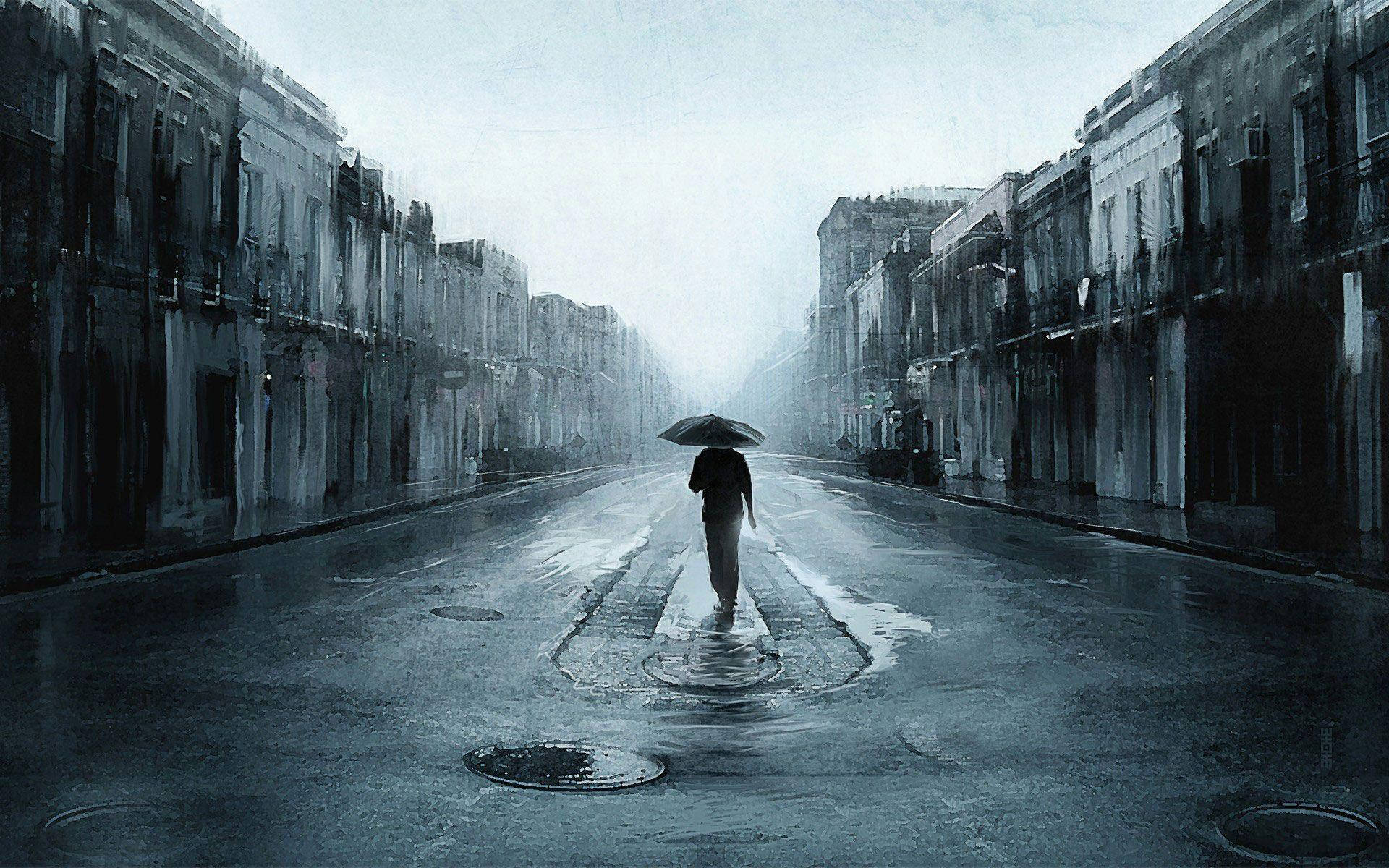 Alone Boy With An Umbrella Background