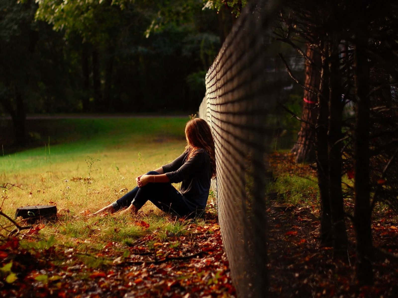 Alone Midst Field Sad Woman Background