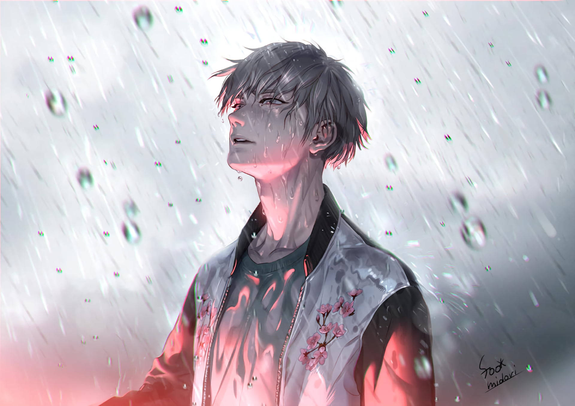 Alone Sad Anime Boys Soaked In The Rain Background